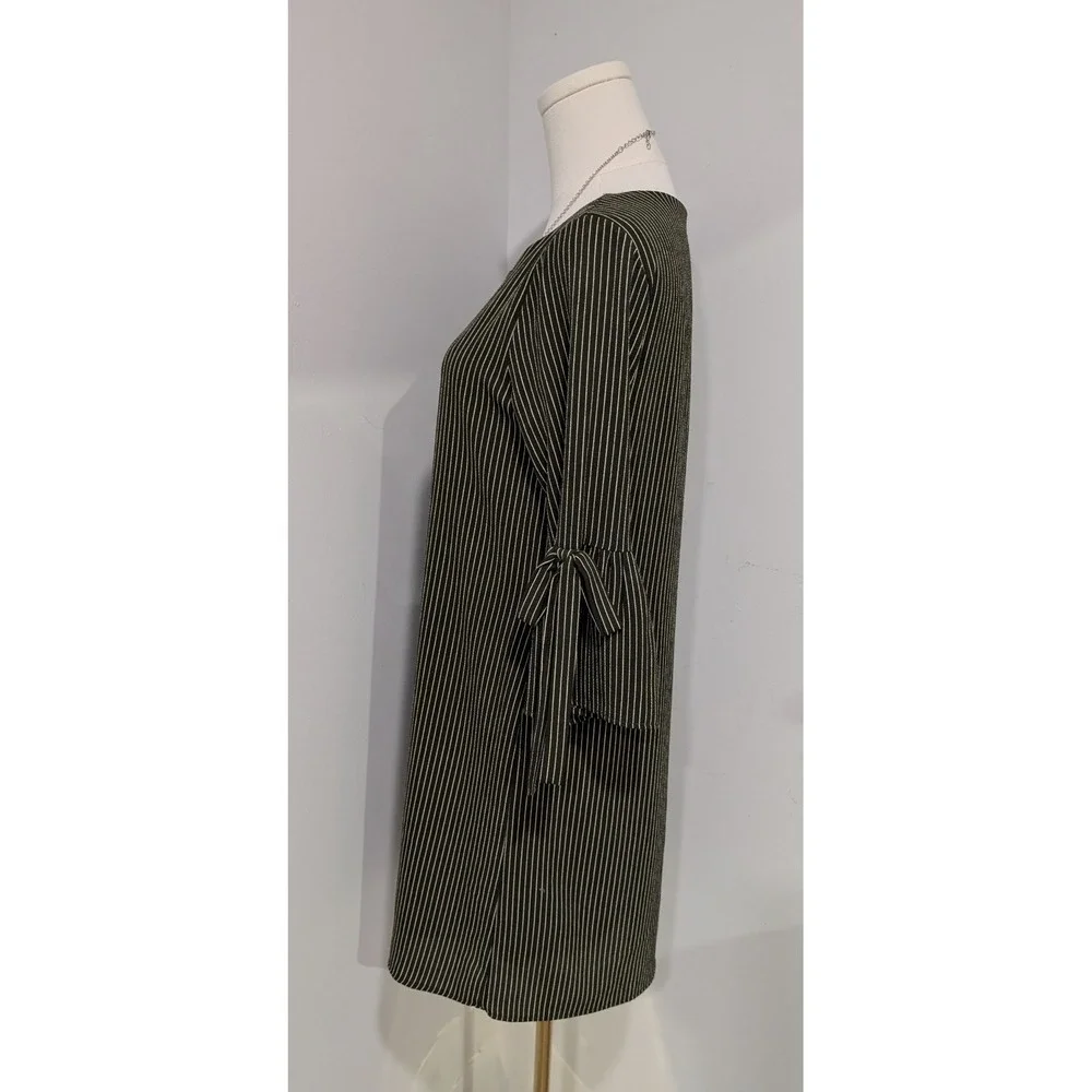 Anthropologie Everly Womens Striped A Line Dress Olive Green Sleeve Tie Size S
